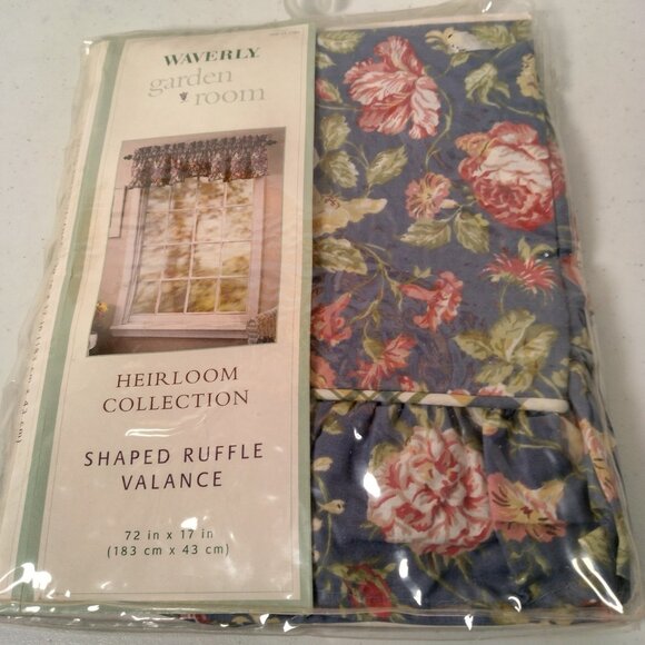 Waverly Garden Room Heirloom Collection Shaped Ruffle Valance Blue Floral Pair - Picture 2 of 15